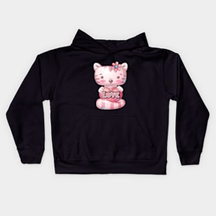 kawaii pink cat love Kids Hoodie